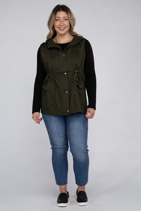 Plus Military Hoodie Vest