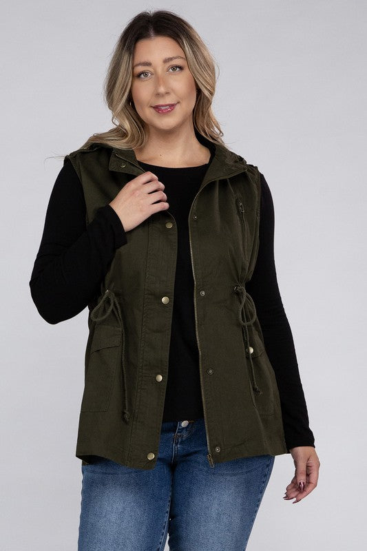 Plus Military Hoodie Vest