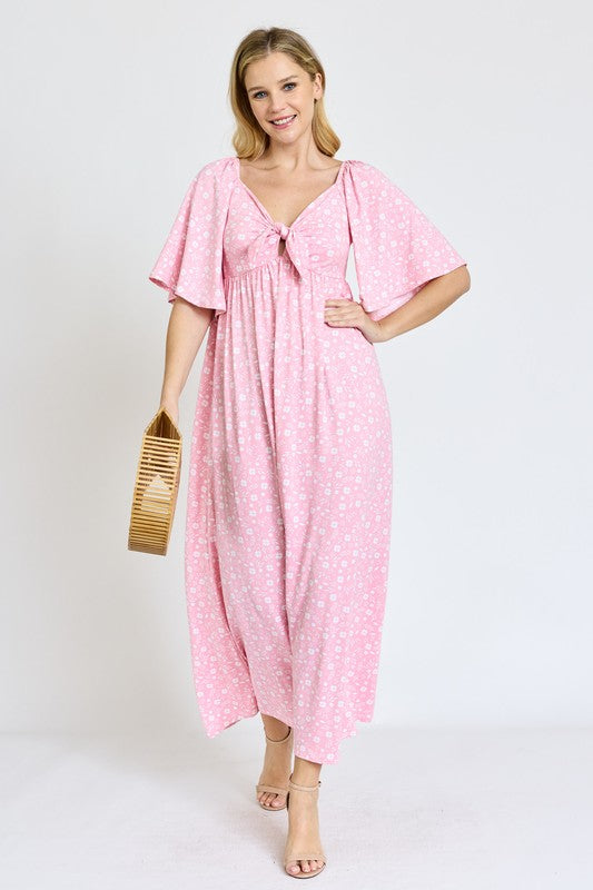 PLUS Floral Angel Sleeve Maxi Dress