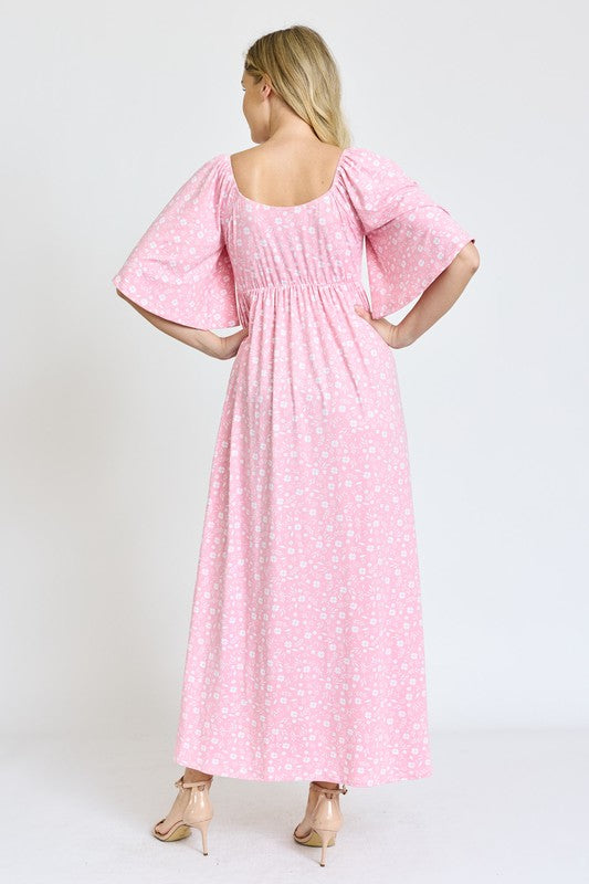 PLUS Floral Angel Sleeve Maxi Dress