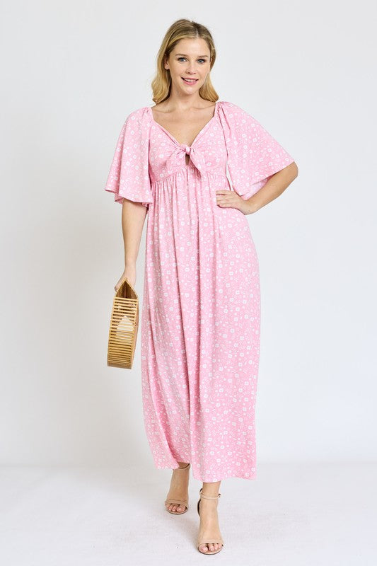 PLUS Floral Angel Sleeve Maxi Dress