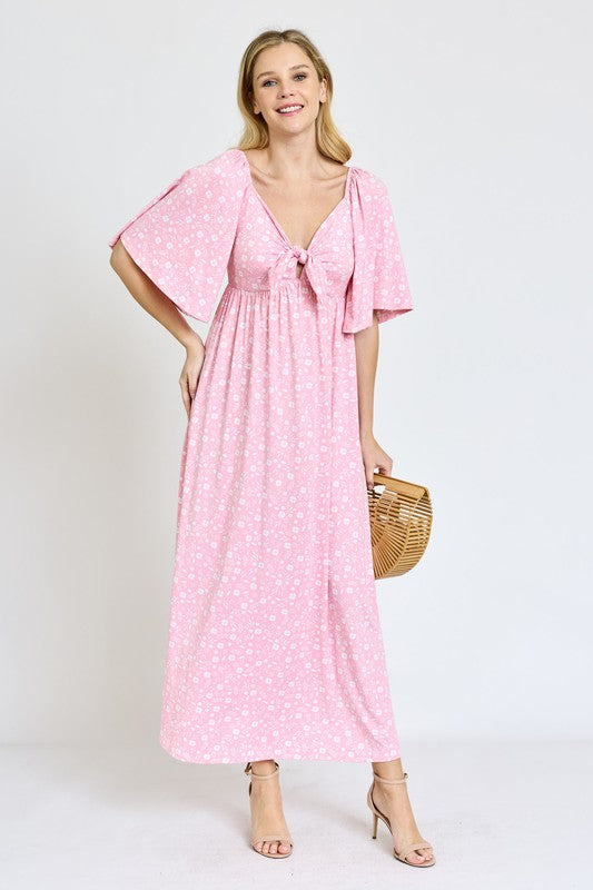 Floral Angel Sleeve Maxi Dress