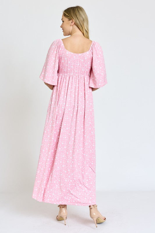 PLUS Floral Angel Sleeve Maxi Dress