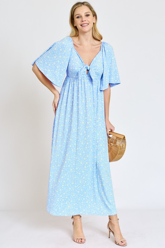 Floral Angel Sleeve Maxi Dress