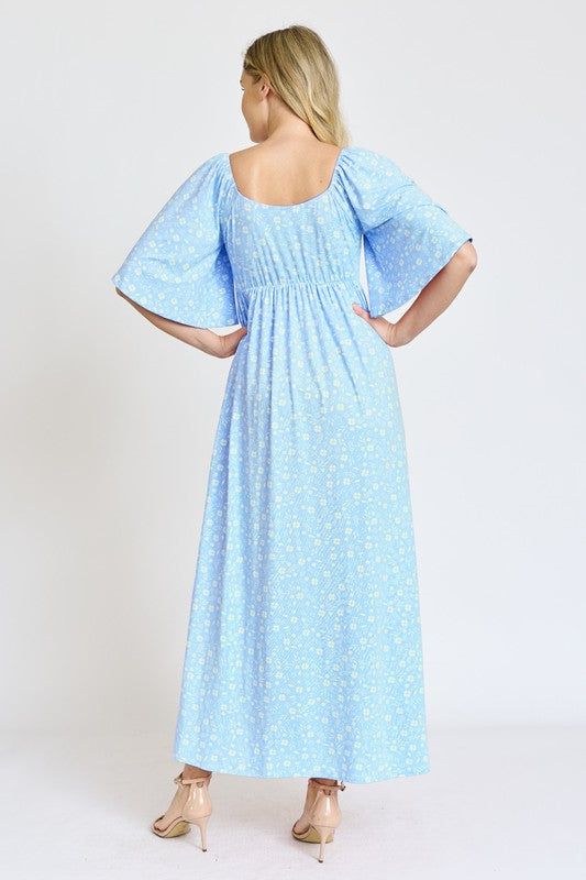 PLUS Floral Angel Sleeve Maxi Dress