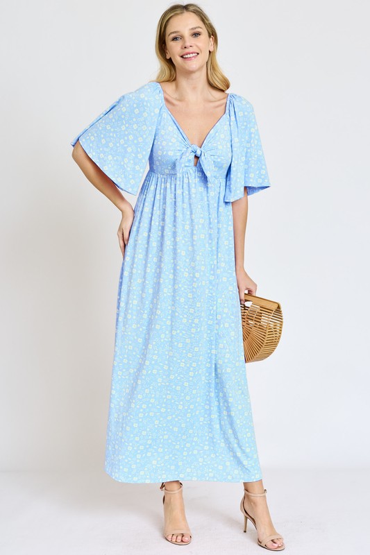 PLUS Floral Angel Sleeve Maxi Dress