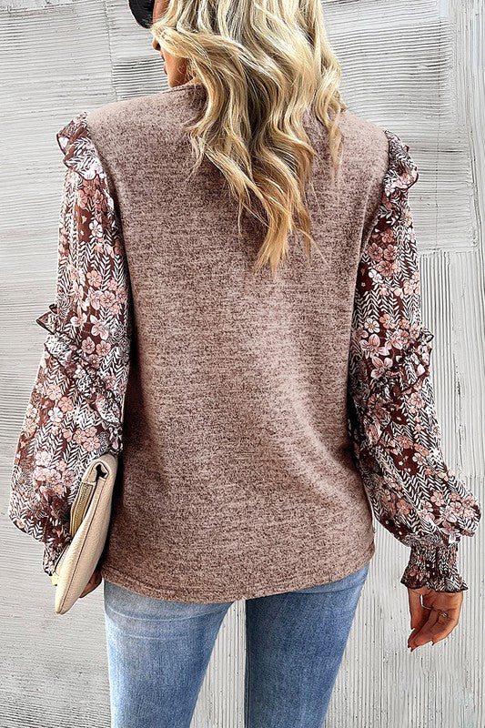 Ruffle Tiered Floral Sleeved Blouse