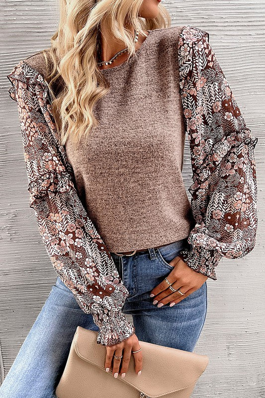 Ruffle Tiered Floral Sleeved Blouse