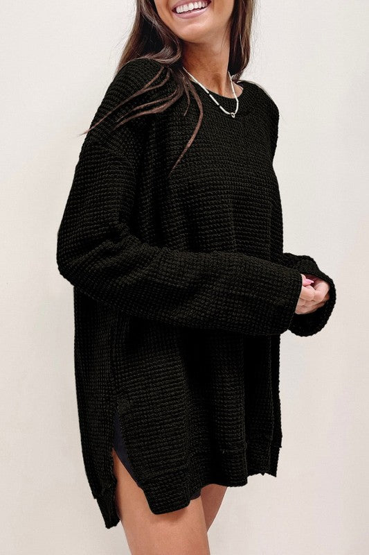 Waffle Knit Oversized Top