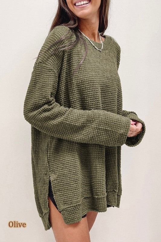 Waffle Knit Oversized Top