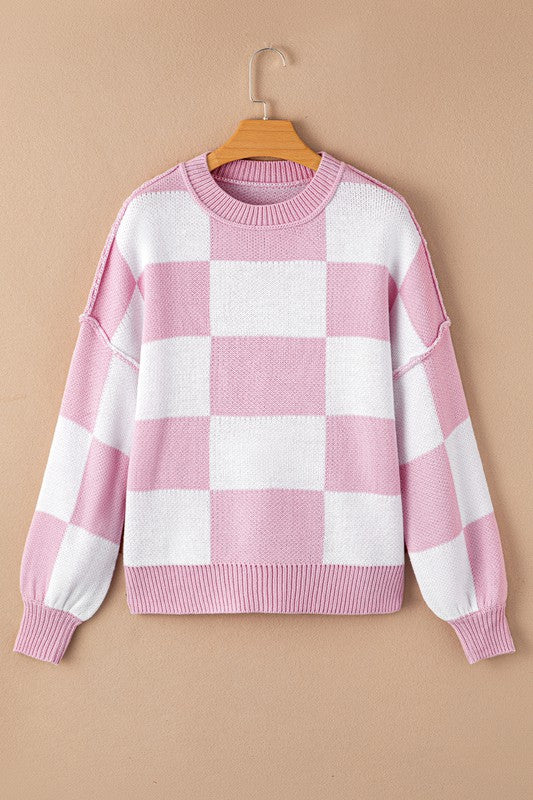 Checkered Bishop Sleeve Sweater