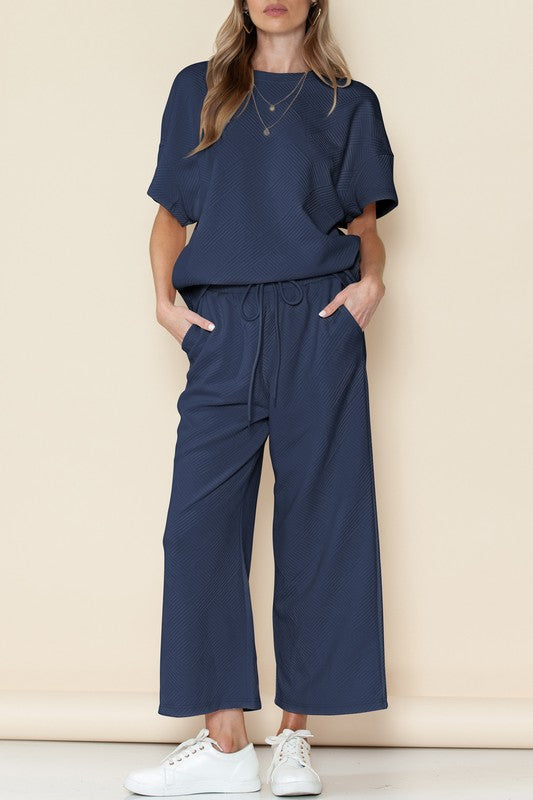 Textured Tee and Pants Set