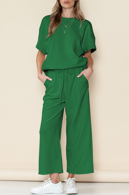 Textured Tee and Pants Set