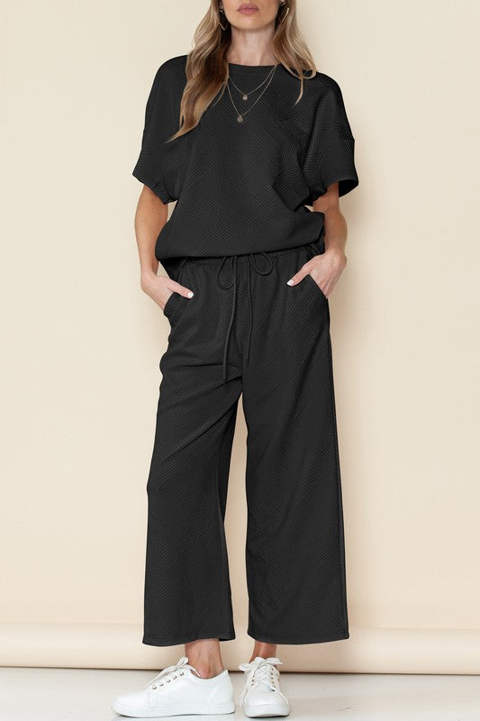 Textured Tee and Pants Set