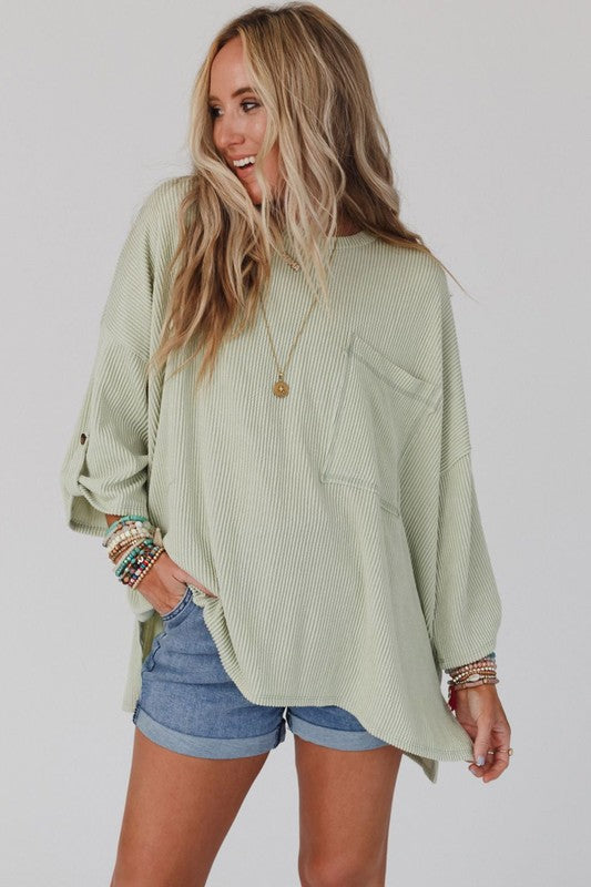 Ribbed Oversized Pocket Top