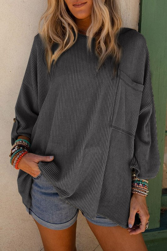 Ribbed Oversized Pocket Top