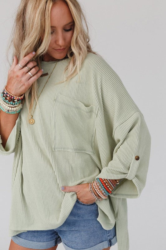 Ribbed Oversized Pocket Top