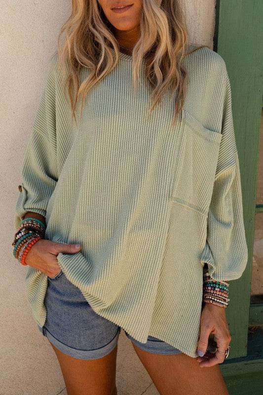 Ribbed Oversized Pocket Top