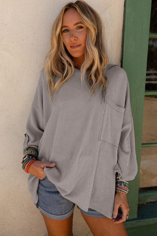 Ribbed Oversized Pocket Top