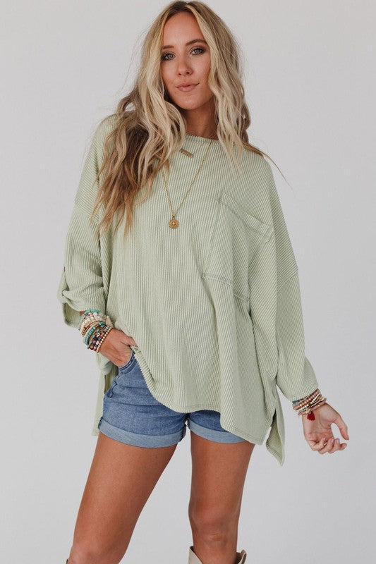 Ribbed Oversized Pocket Top