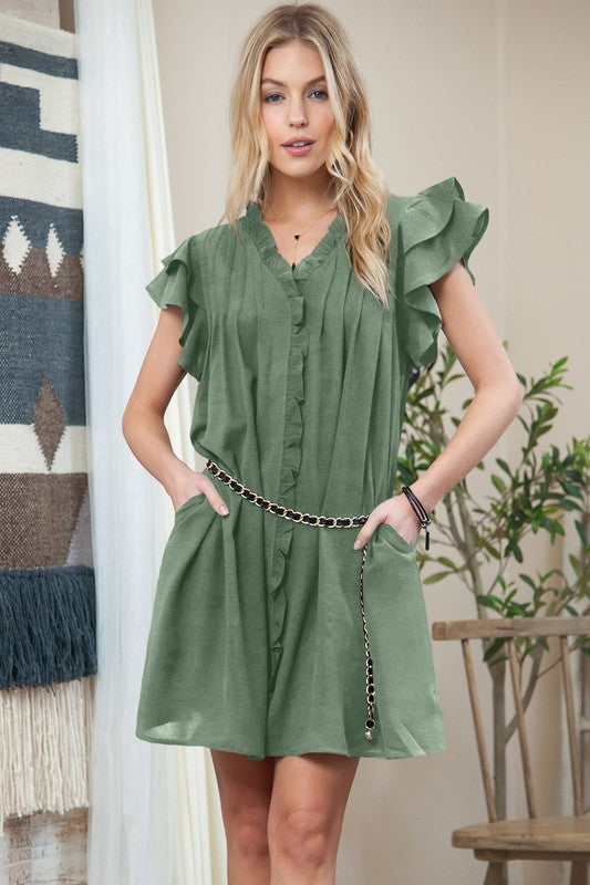 Green Ruffle Sleeve Dress