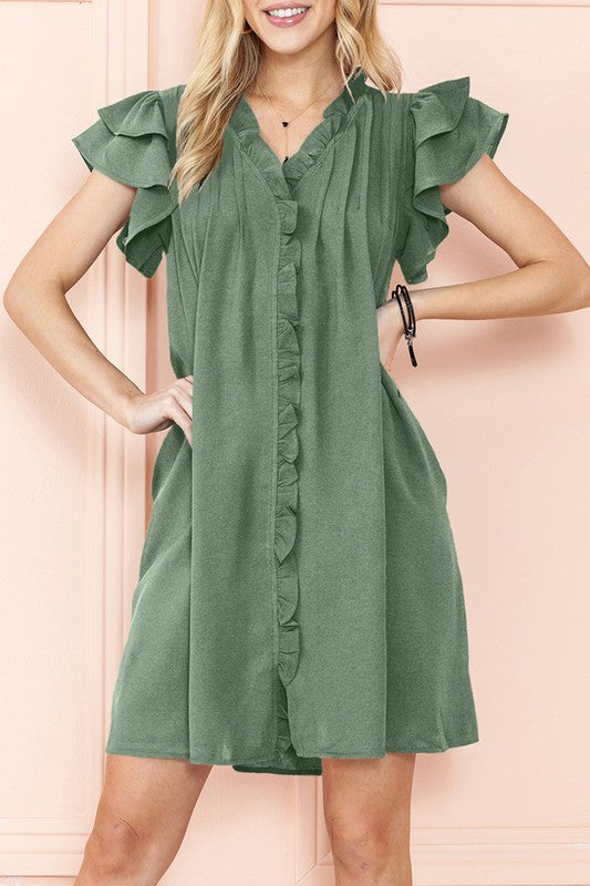 Green Ruffle Sleeve Dress