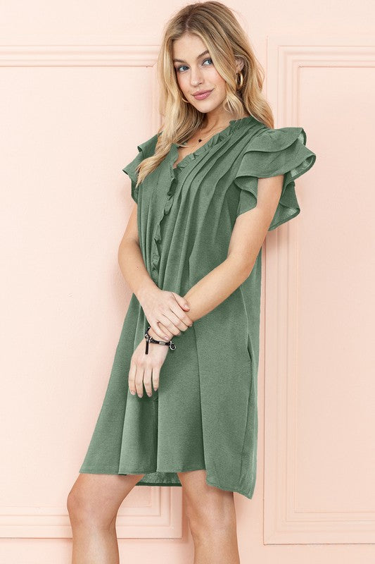 Green Ruffle Sleeve Dress