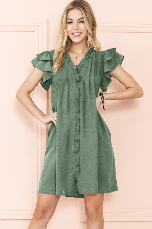 Green Ruffle Sleeve Dress