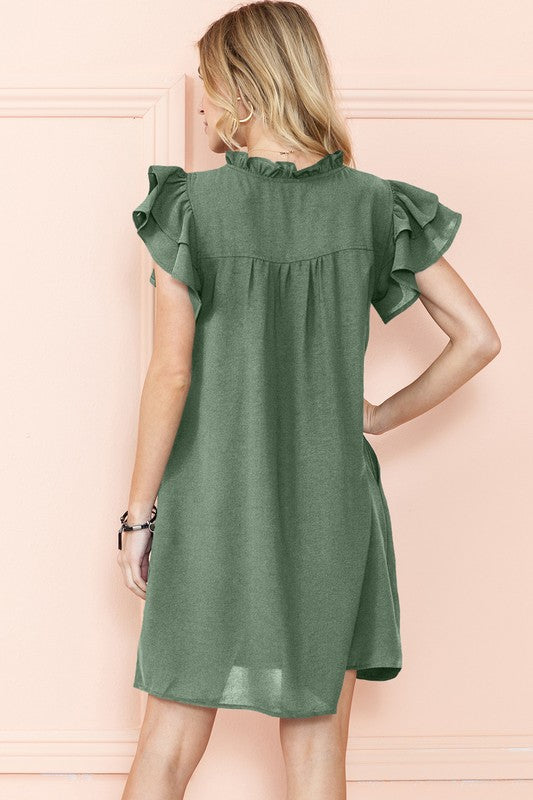 Green Ruffle Sleeve Dress