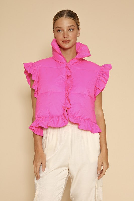 Ruffle Cropped Puffer Vest