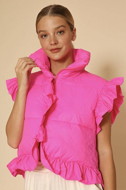 Ruffle Cropped Puffer Vest