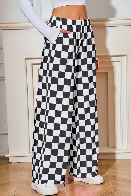 Checkered Wide Leg Pants