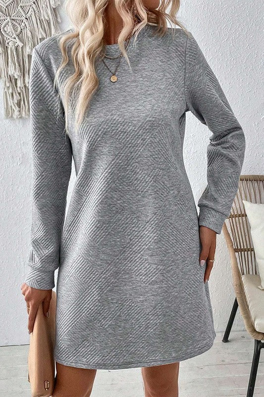 Textured Long Sleeve Shift Dress