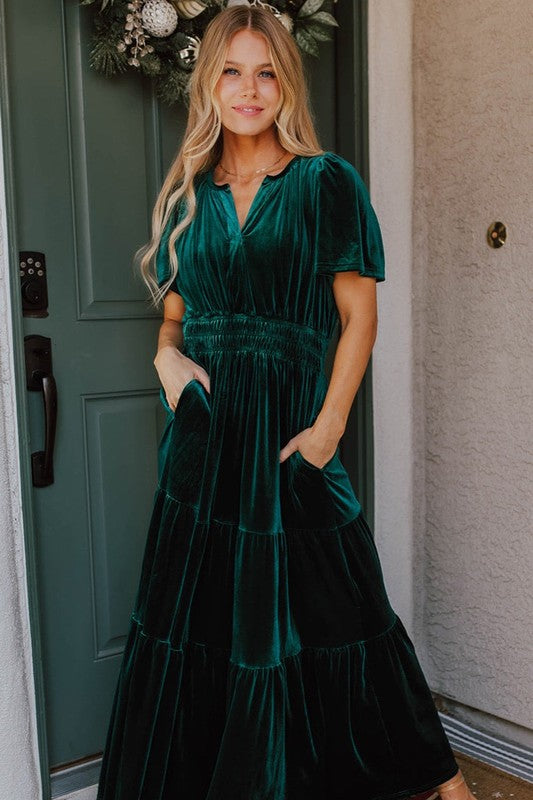 Velvet Tiered Maxi Dress