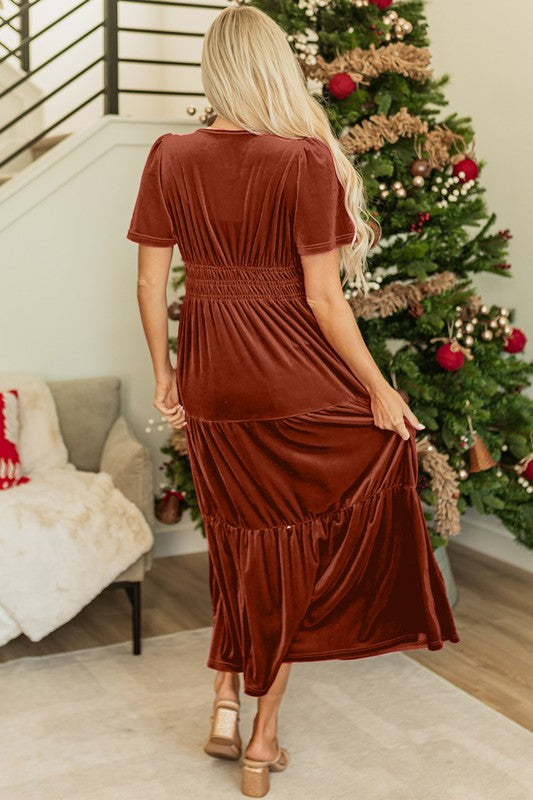 Velvet Tiered Maxi Dress