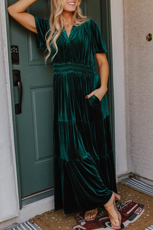 Velvet Tiered Maxi Dress