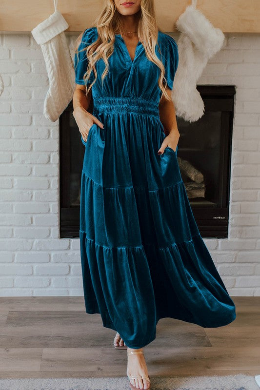 Velvet Tiered Maxi Dress