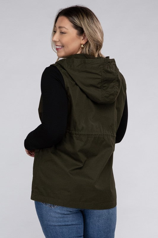 Plus Military Hoodie Vest