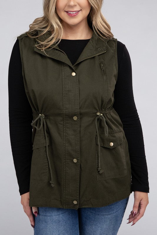 Plus Military Hoodie Vest