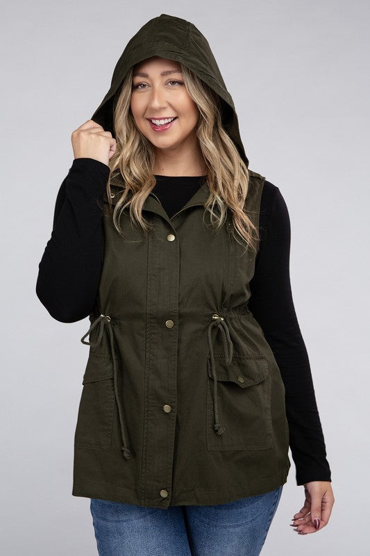 Plus Military Hoodie Vest