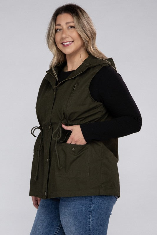 Plus Military Hoodie Vest