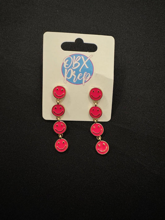 Smiley Face Enamel Hot Pink Dangle Earrings