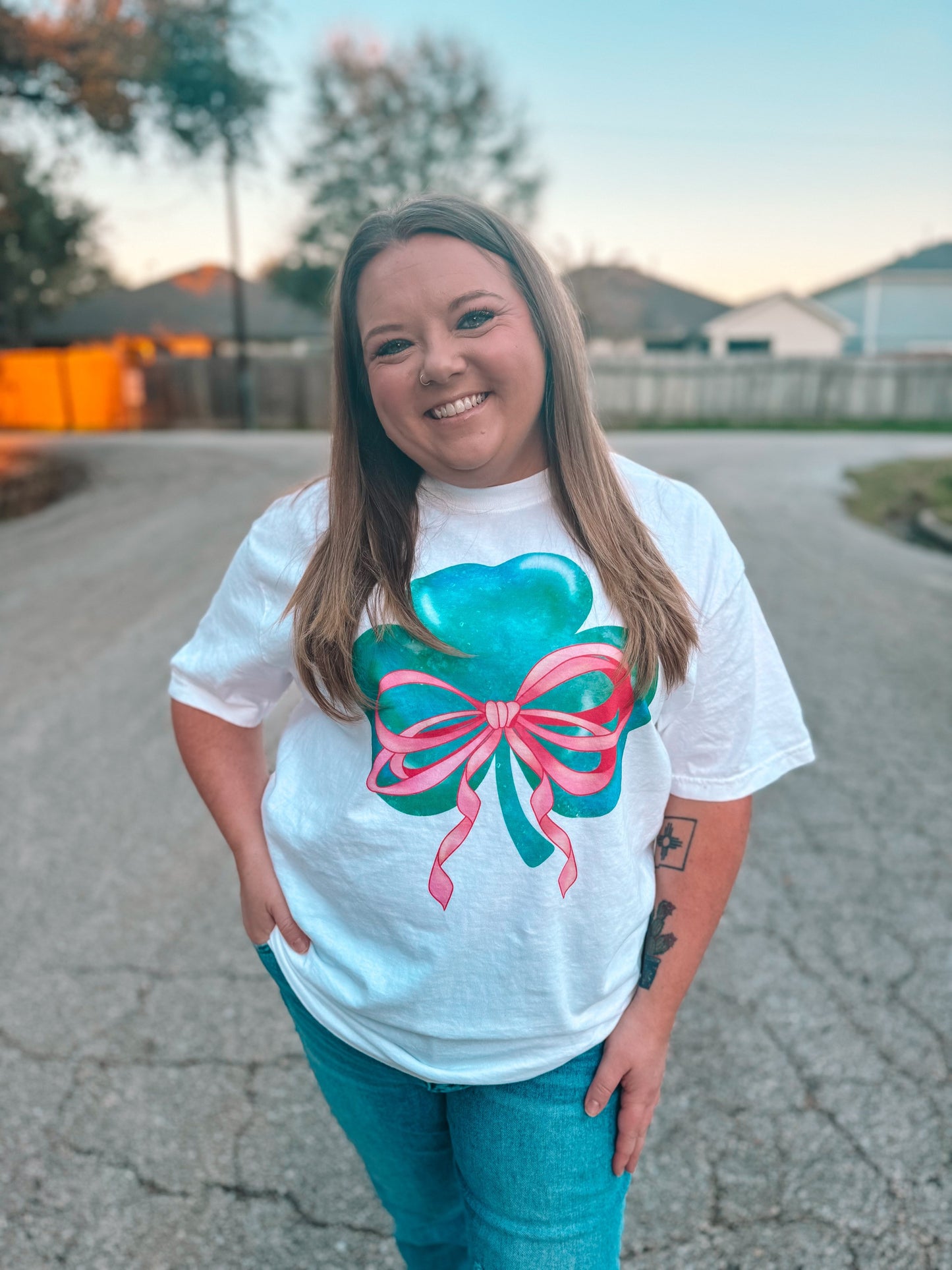 St. Patrick's Day Pink Bow Tee