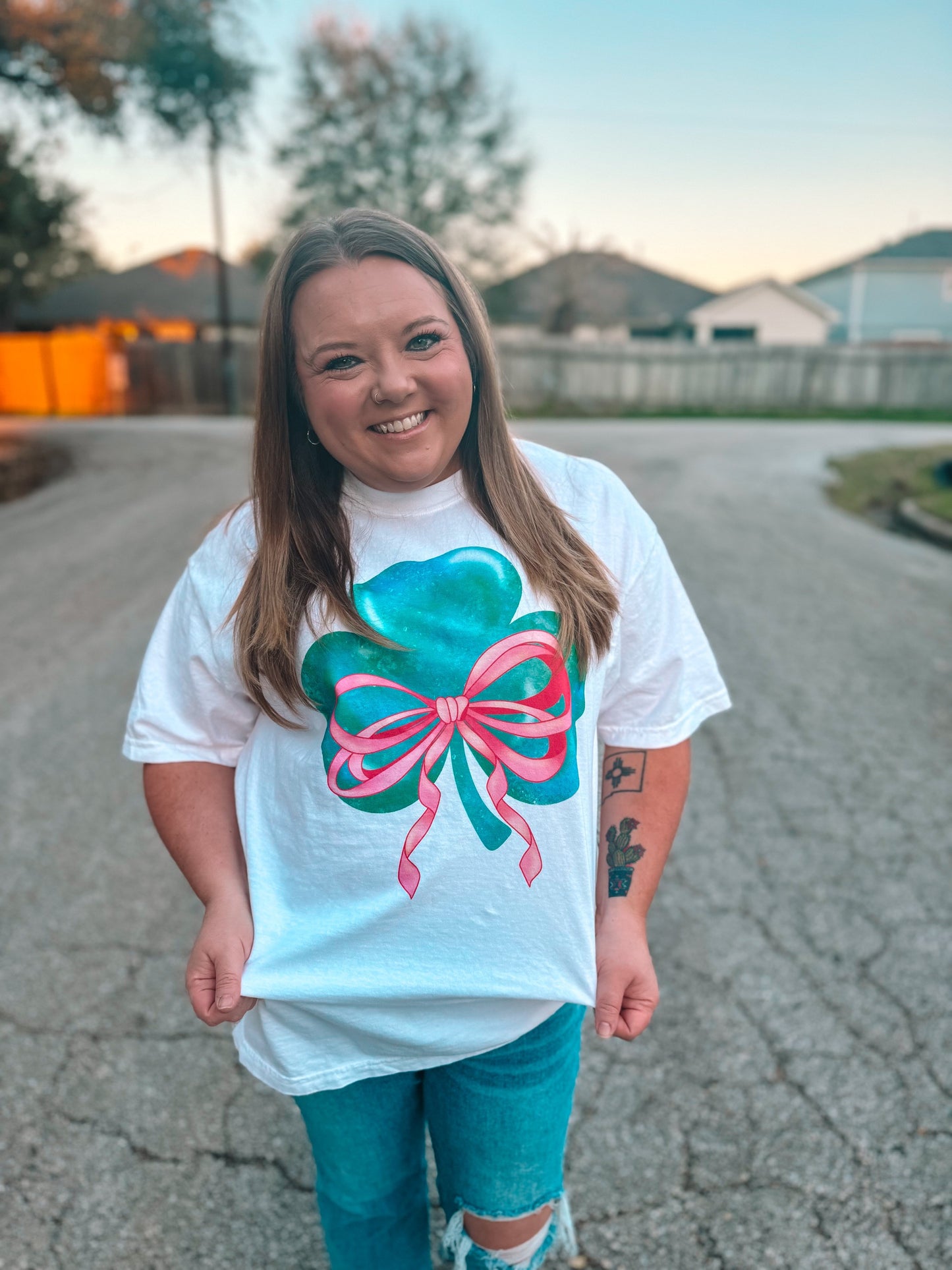 St. Patrick's Day Pink Bow Tee