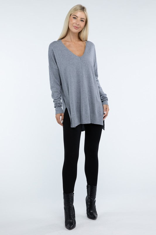 Hi-Low Hem Front Seam Sweater