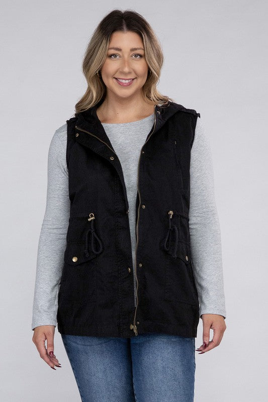 Plus Military Hoodie Vest