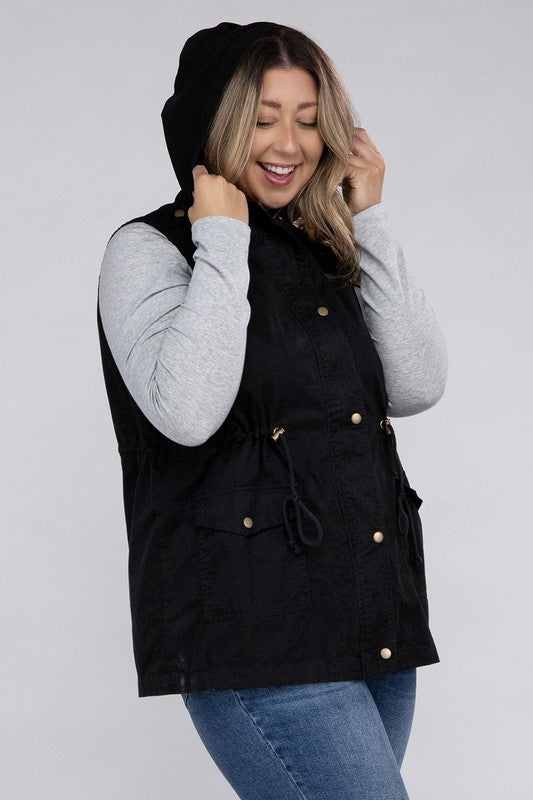 Plus Military Hoodie Vest