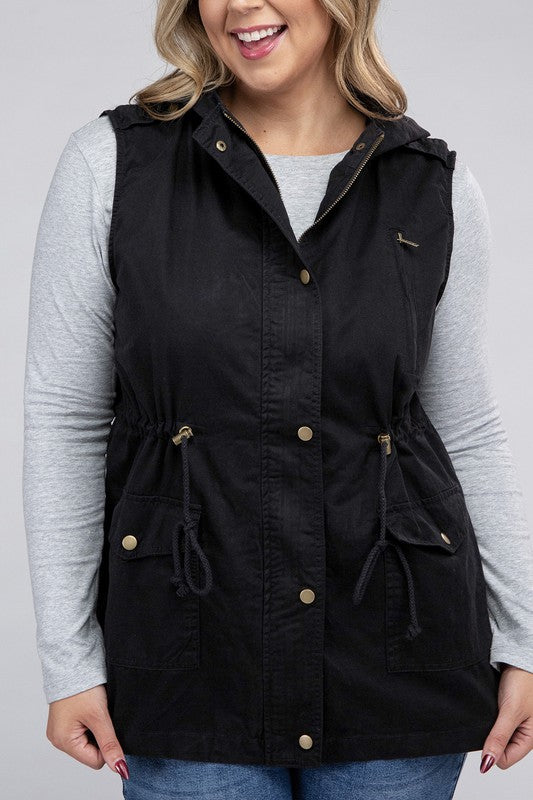 Plus Military Hoodie Vest