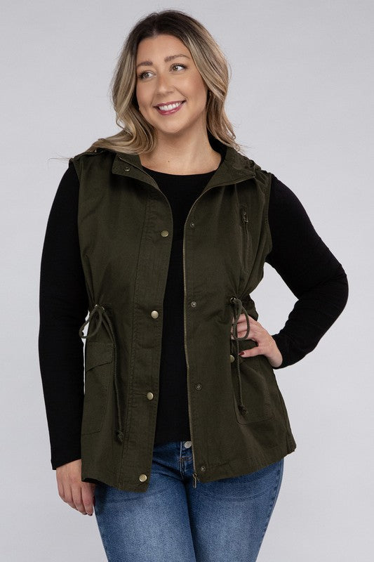 Plus Military Hoodie Vest